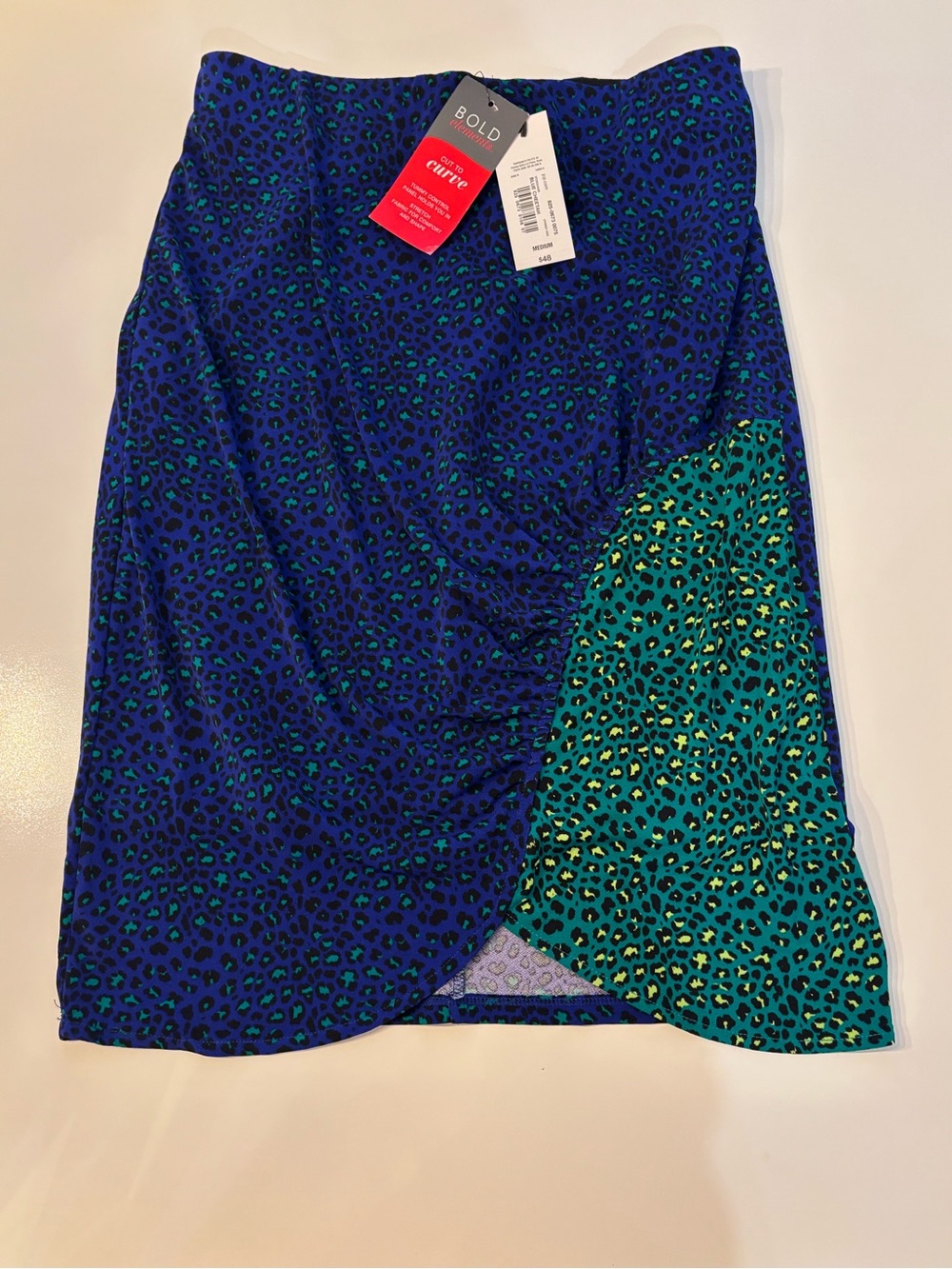 Bold Elements Blue & Green Cheetah Print Tummy Control Skirt, Women’s Medium